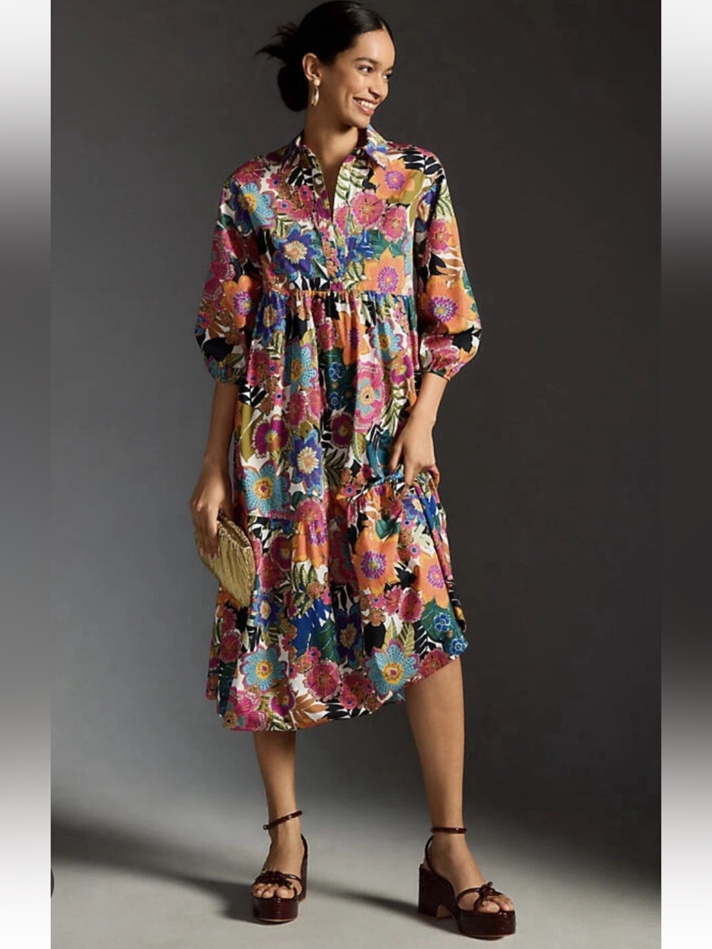 Anthropologie Maeve Women’s Multicolor Floral Bettina Tiered Maxi Dress Size 2X